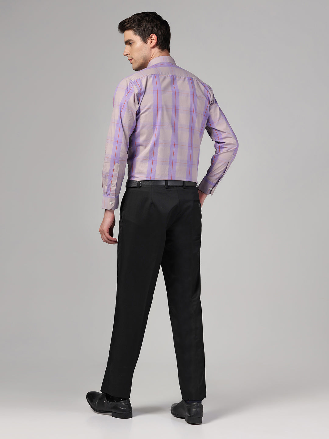 Men Purple Check Shirt & Trousers Set