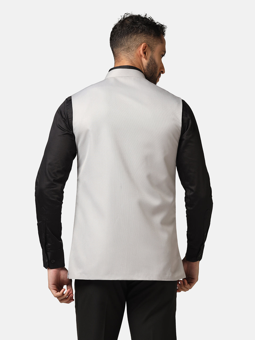 Men Light Grey Solid Nehru Jacket - Tahvo India