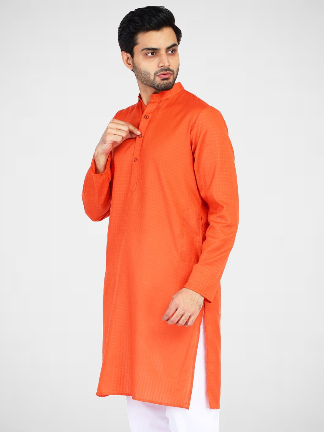 Men Orange Cotton Kurta - Tahvo India