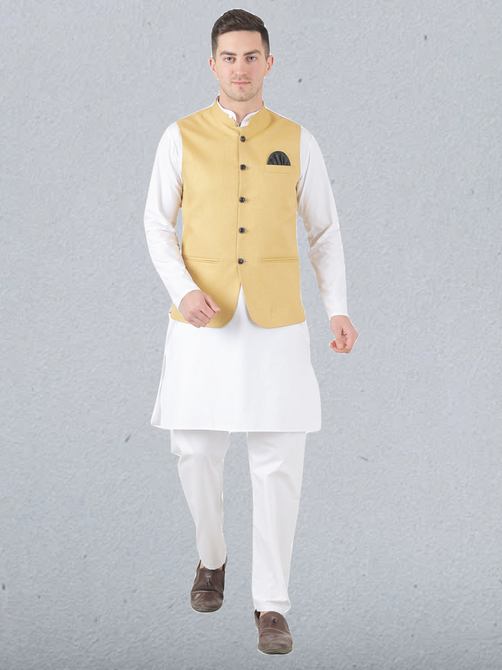 Men Golden Button Nehru Jacket - Tahvo India