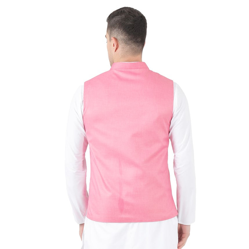 Men Pink Solid Nehru Jacket - Tahvo India