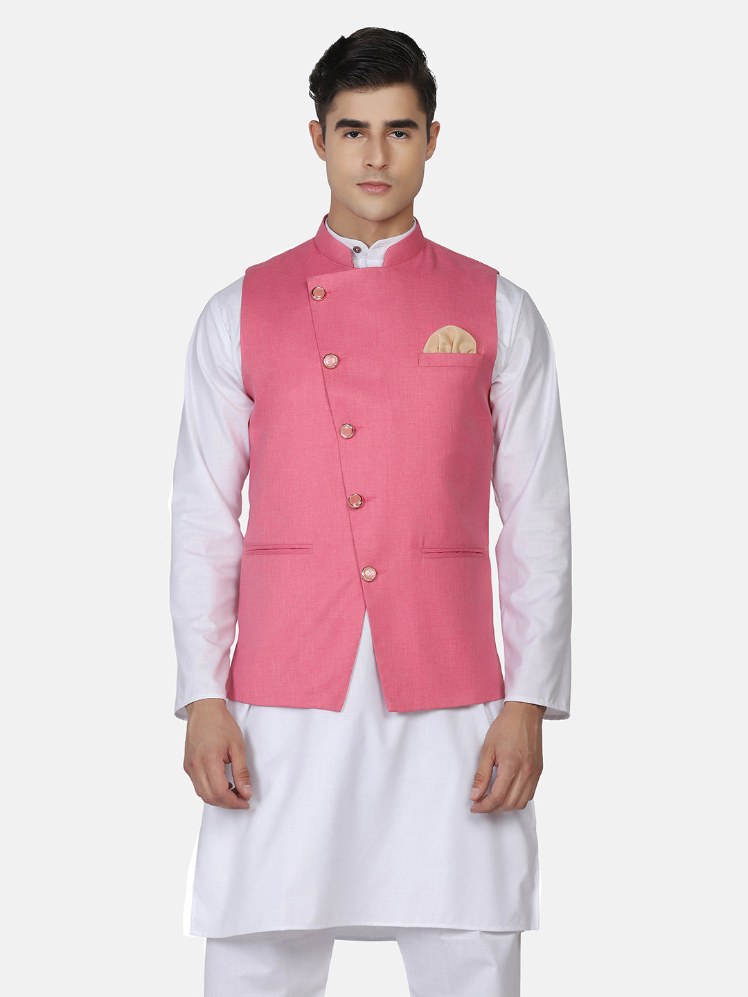 Men Pink Solid Nehru Jacket - Tahvo India