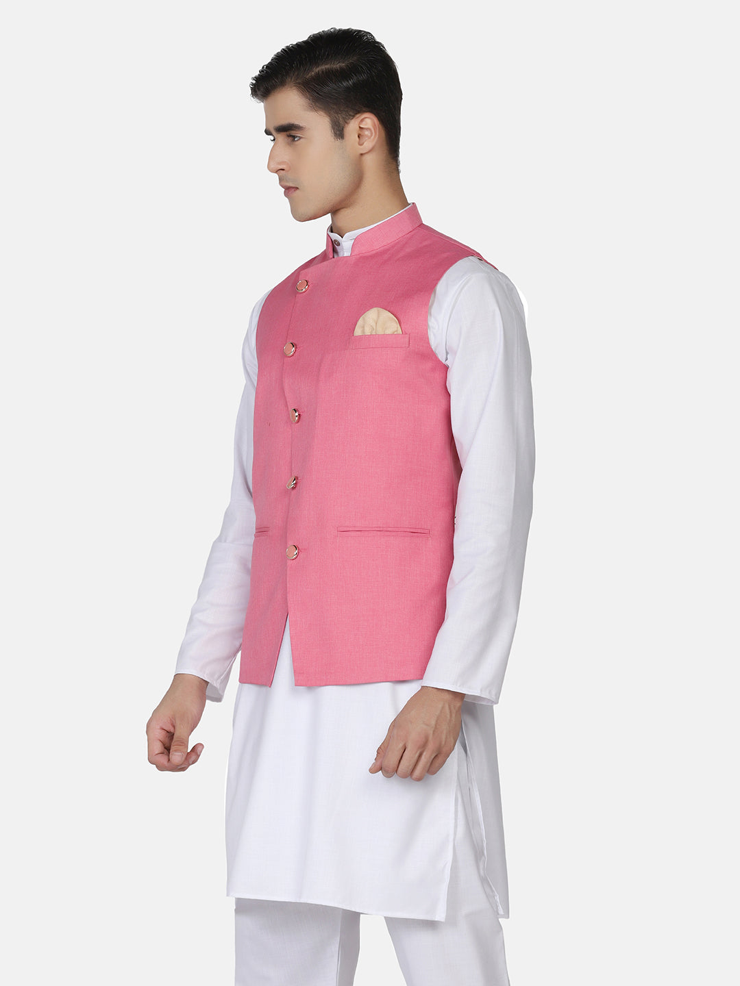 Men Pink Solid Nehru Jacket - Tahvo India
