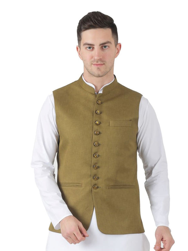 Men Green 9 Button Nehru Jacket - Tahvo India
