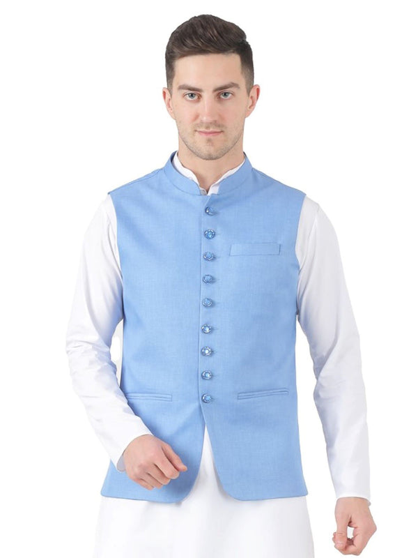 Men Blue 9 Button Nehru Jacket - Tahvo India