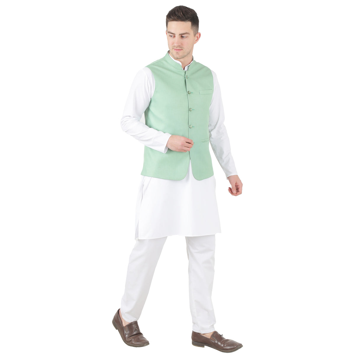 Men Green 5 Button Nehru Jacket