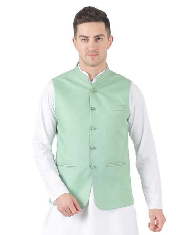Men Green 5 Button Nehru Jacket