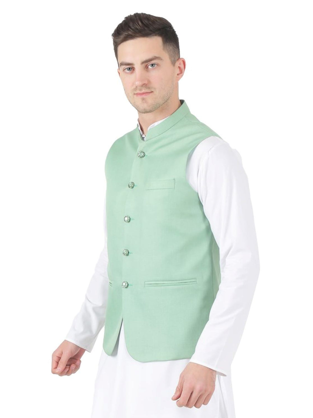 Men Green 5 Button Nehru Jacket - Tahvo India