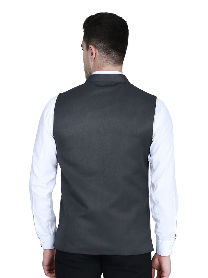 Men Grey Solid Nehru Jacket With Hanky - Tahvo India