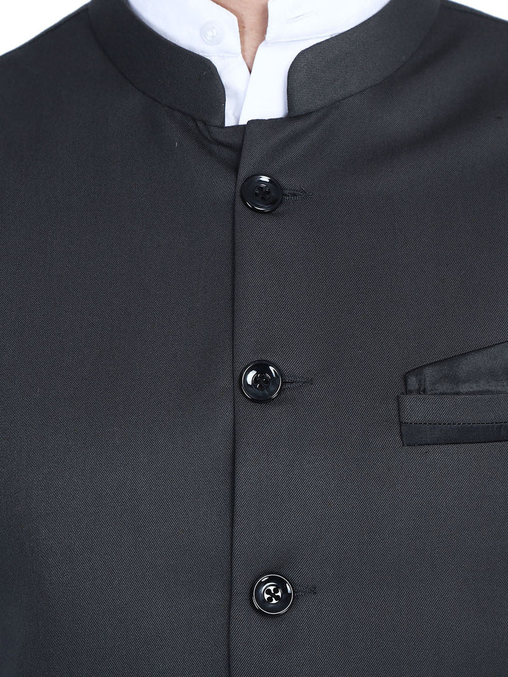 Men Grey Solid Nehru Jacket With Hanky - Tahvo India