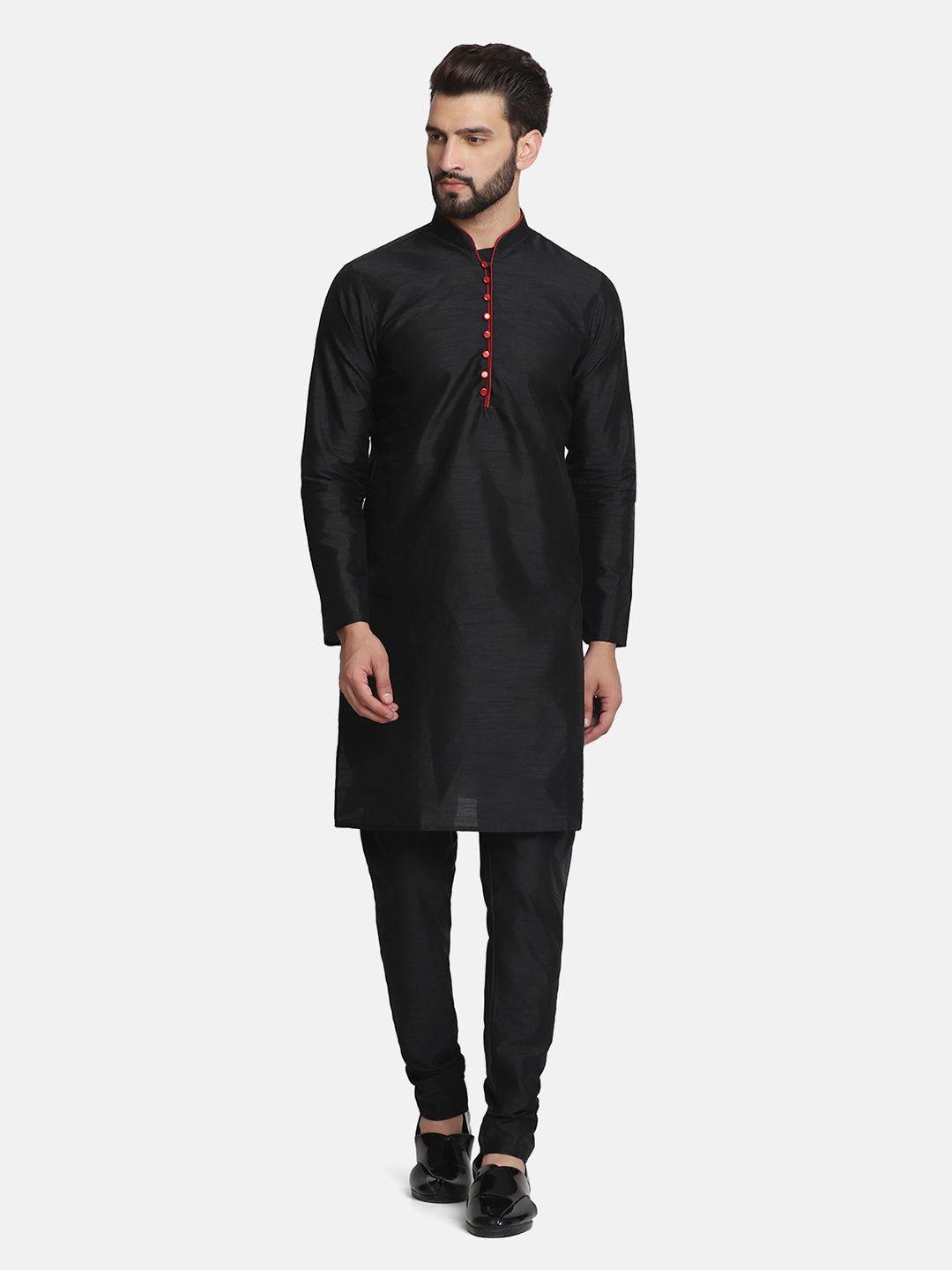 Men Black Dupion Kurta Set - Tahvo India