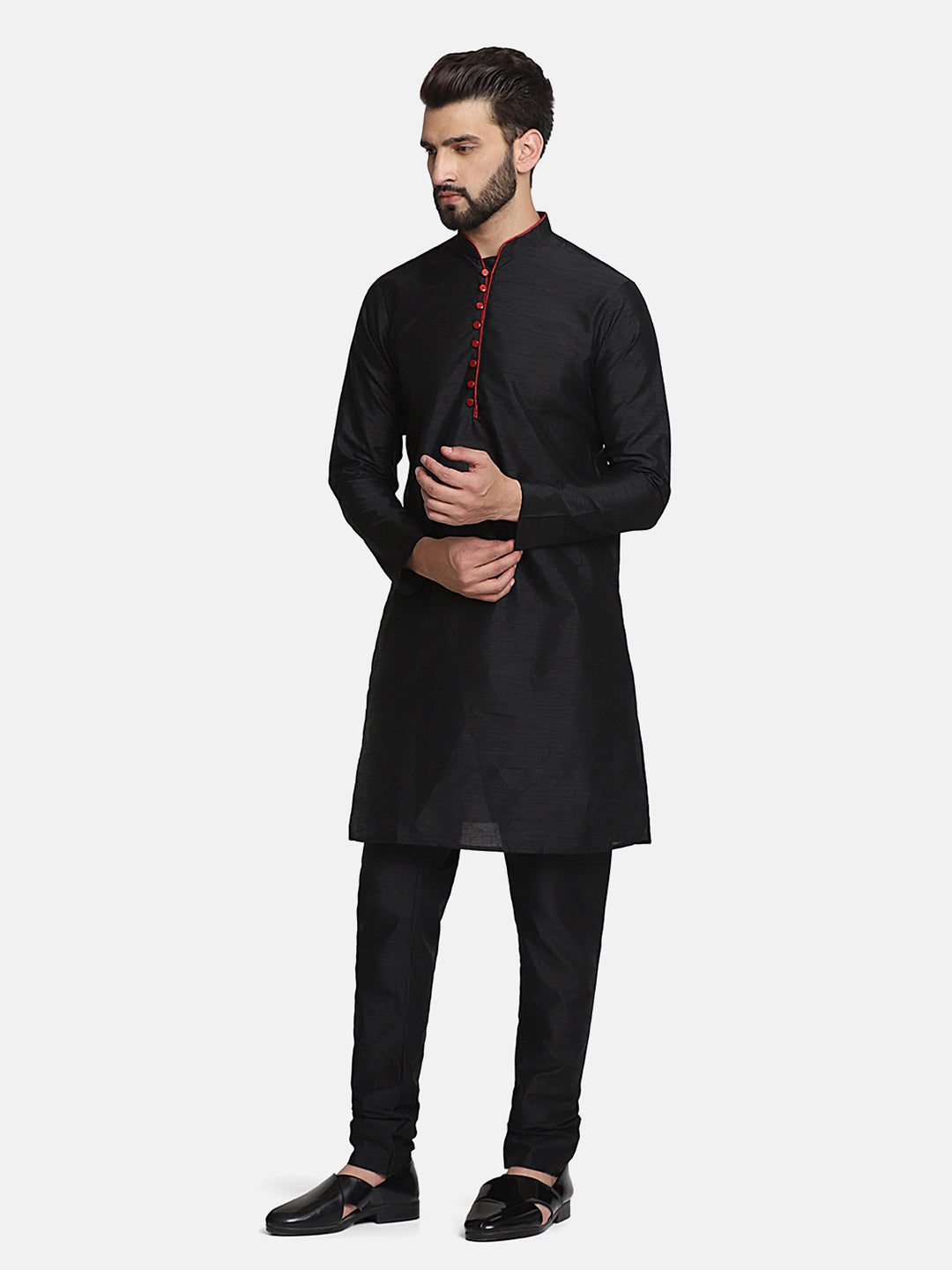 Men Black Dupion Kurta Set - Tahvo India