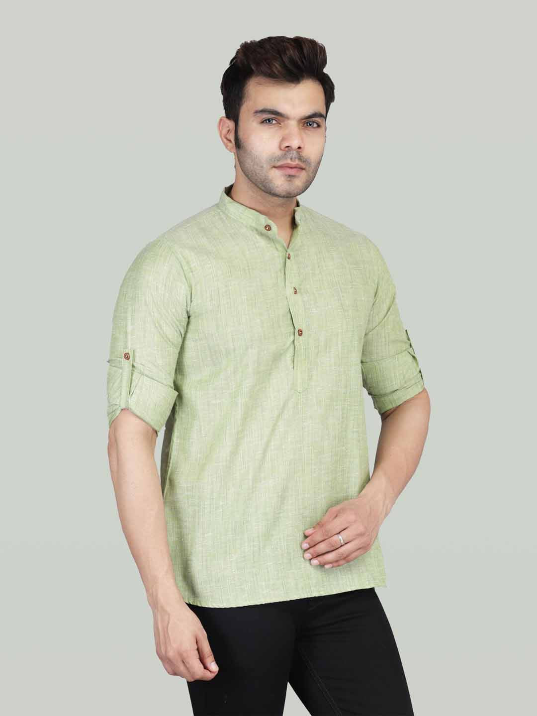 Men Sea Green Short Kurta Shirt - Tahvo India