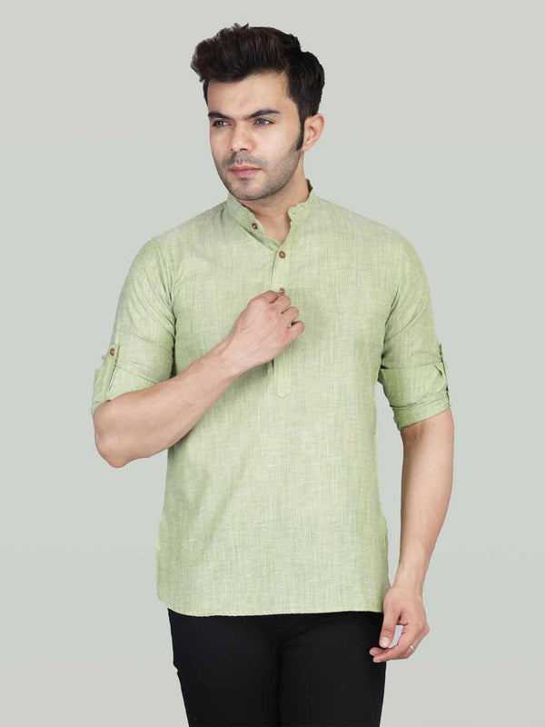 Men Sea Green Short Kurta Shirt