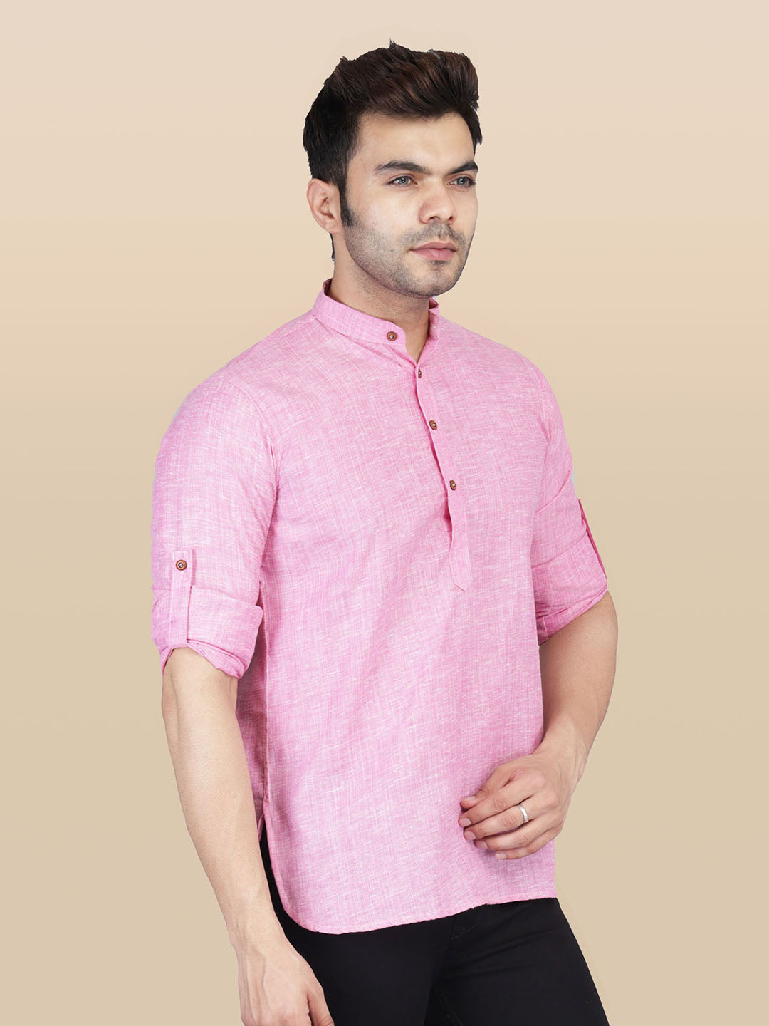 Men Pink Short Kurta Shirt - Tahvo India