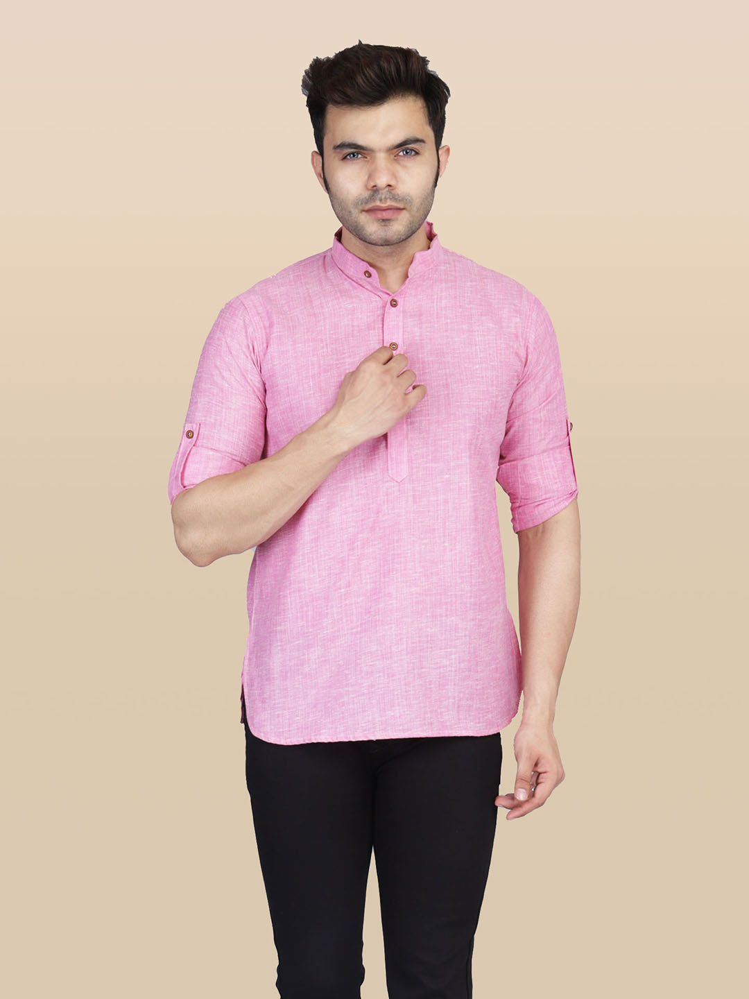 Men Pink Short Kurta Shirt - Tahvo India