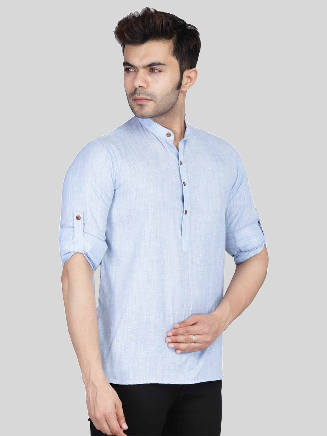 Men Blue Short Kurta Shirt - Tahvo India