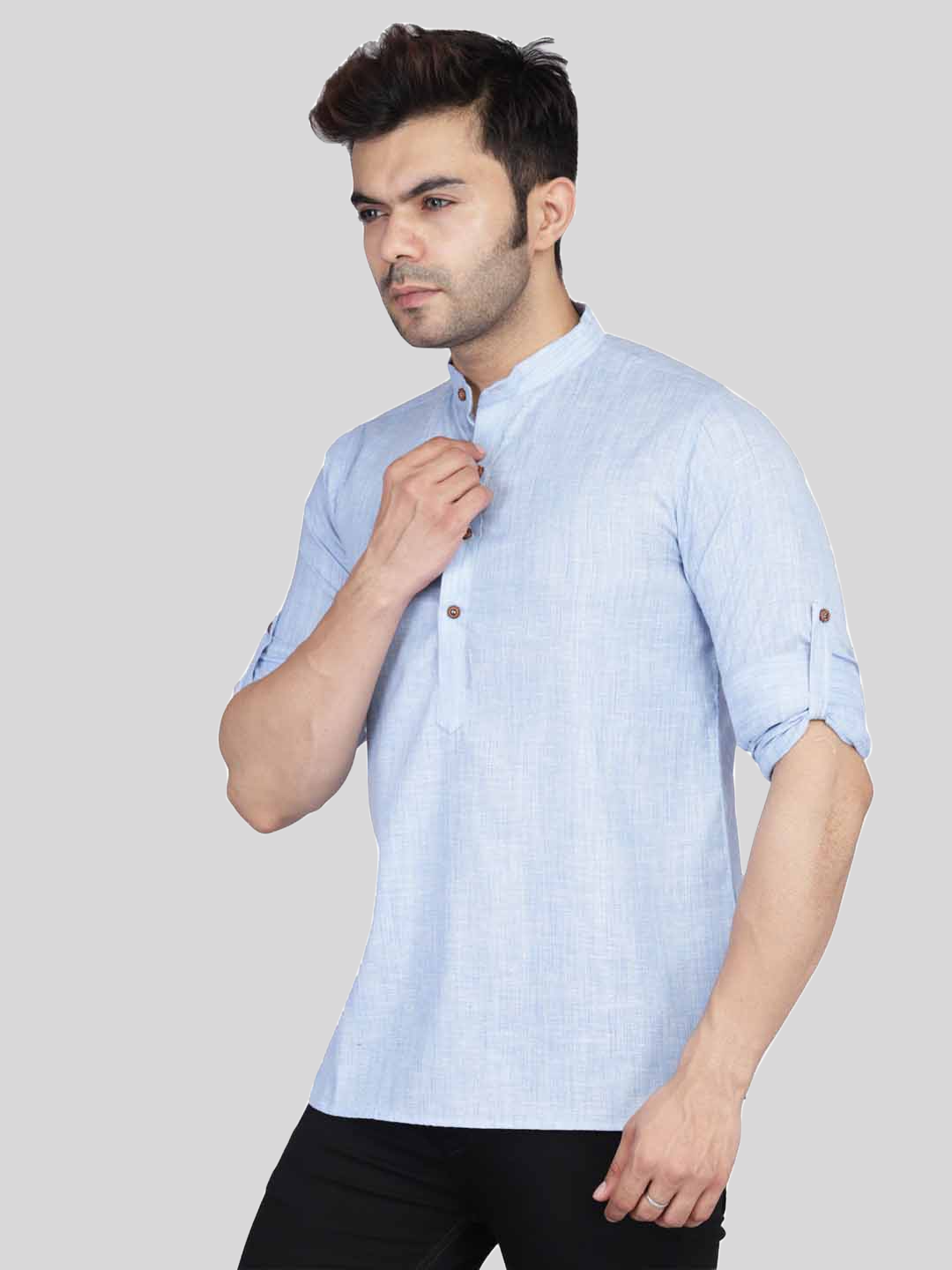 Men Blue Short Kurta Shirt - Tahvo India