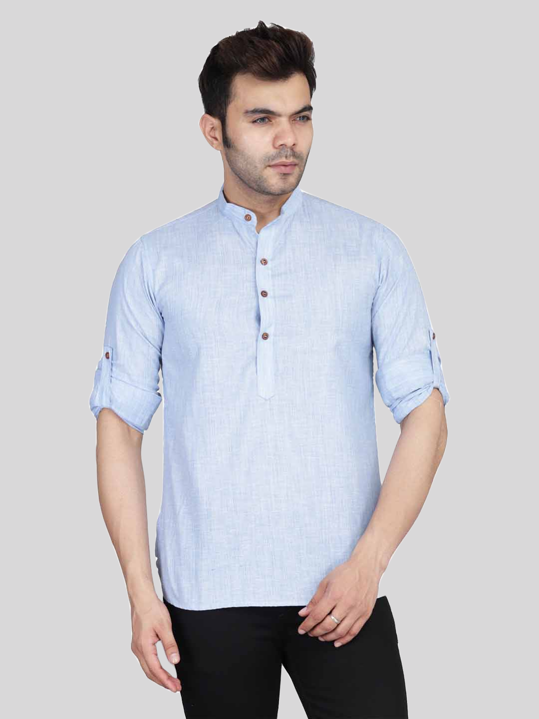 Men Blue Short Kurta Shirt - Tahvo India