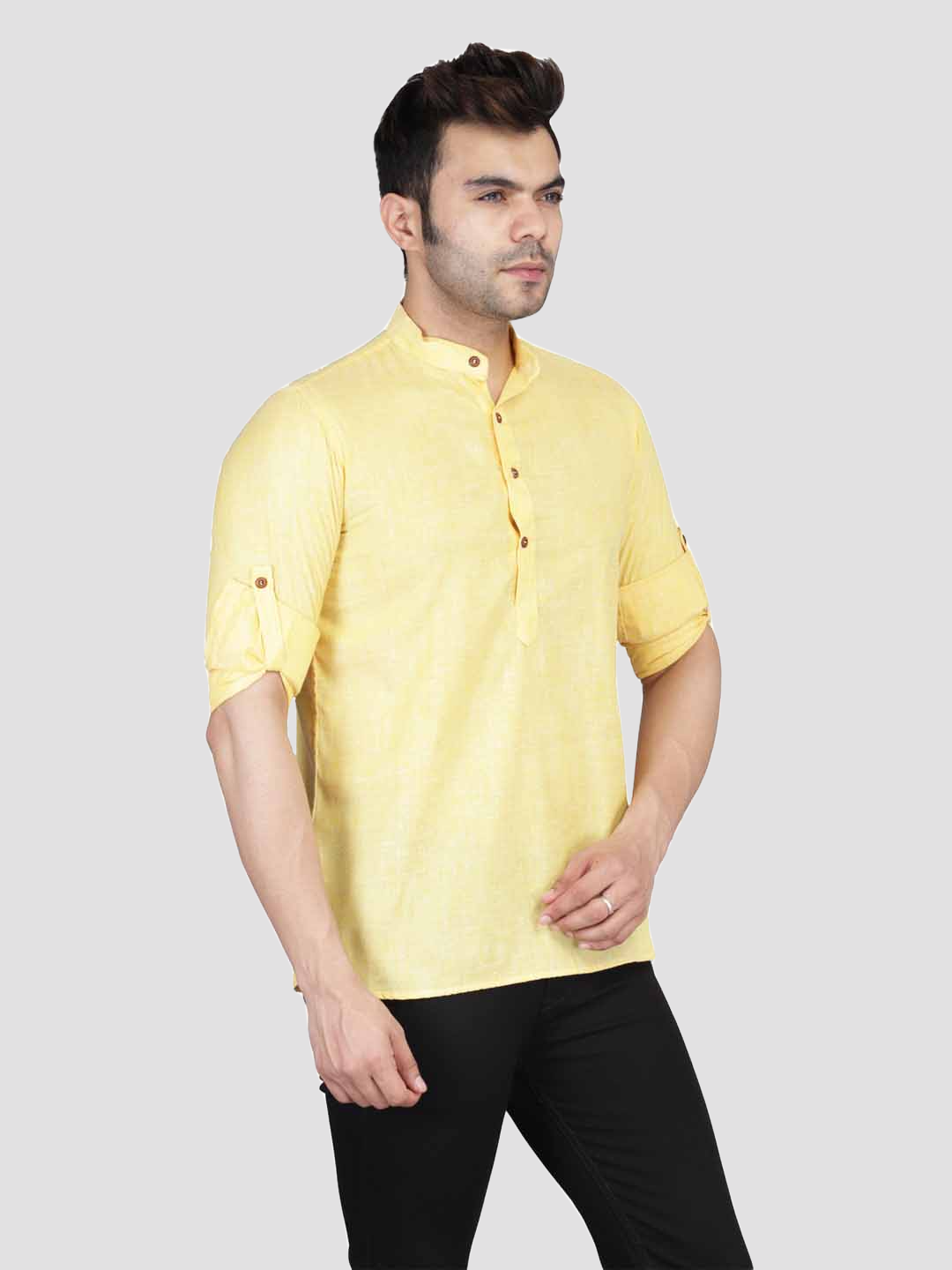 Men Yellow Short Kurta Shirt - Tahvo India