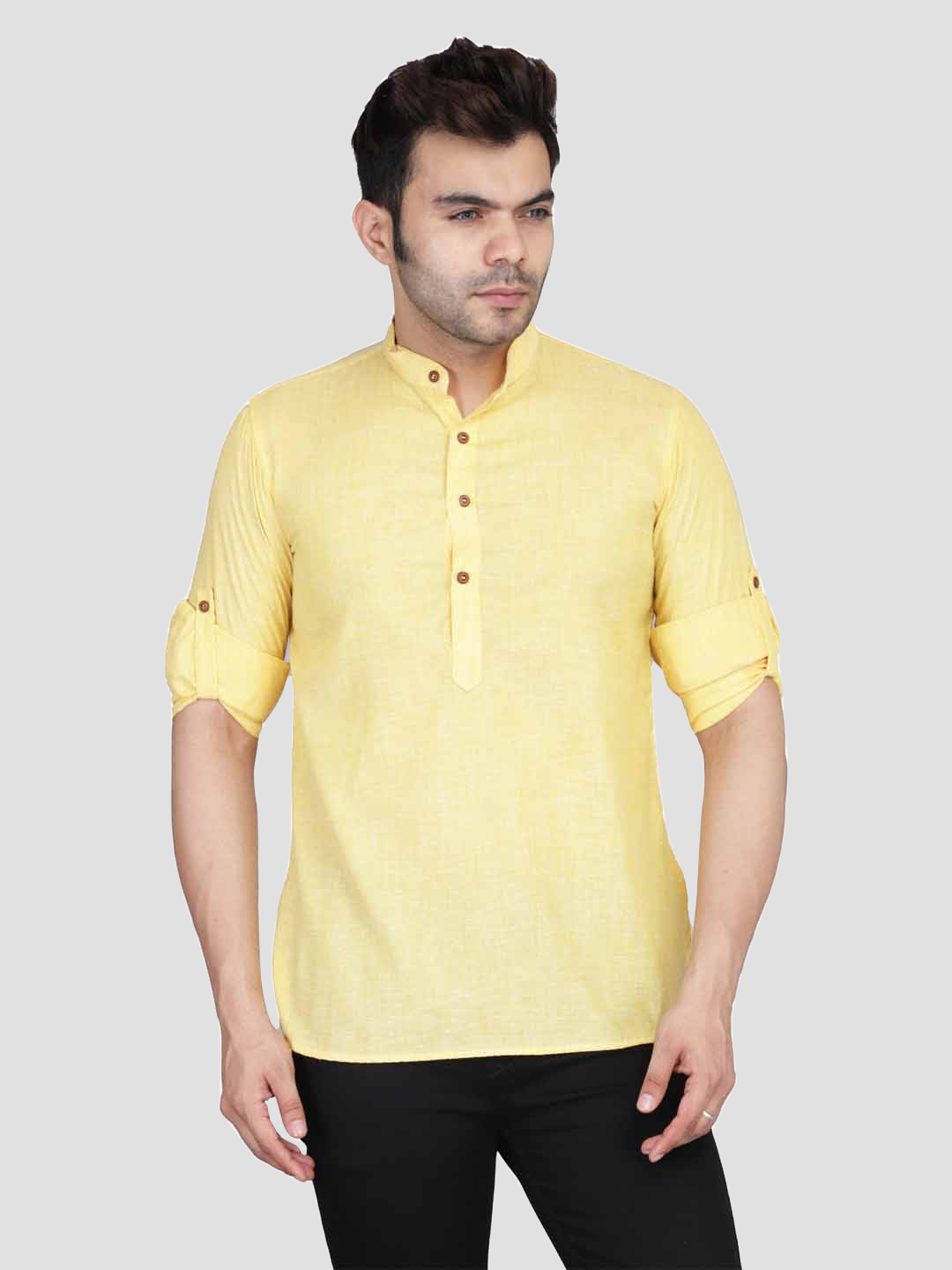 Men Yellow Short Kurta Shirt - Tahvo India