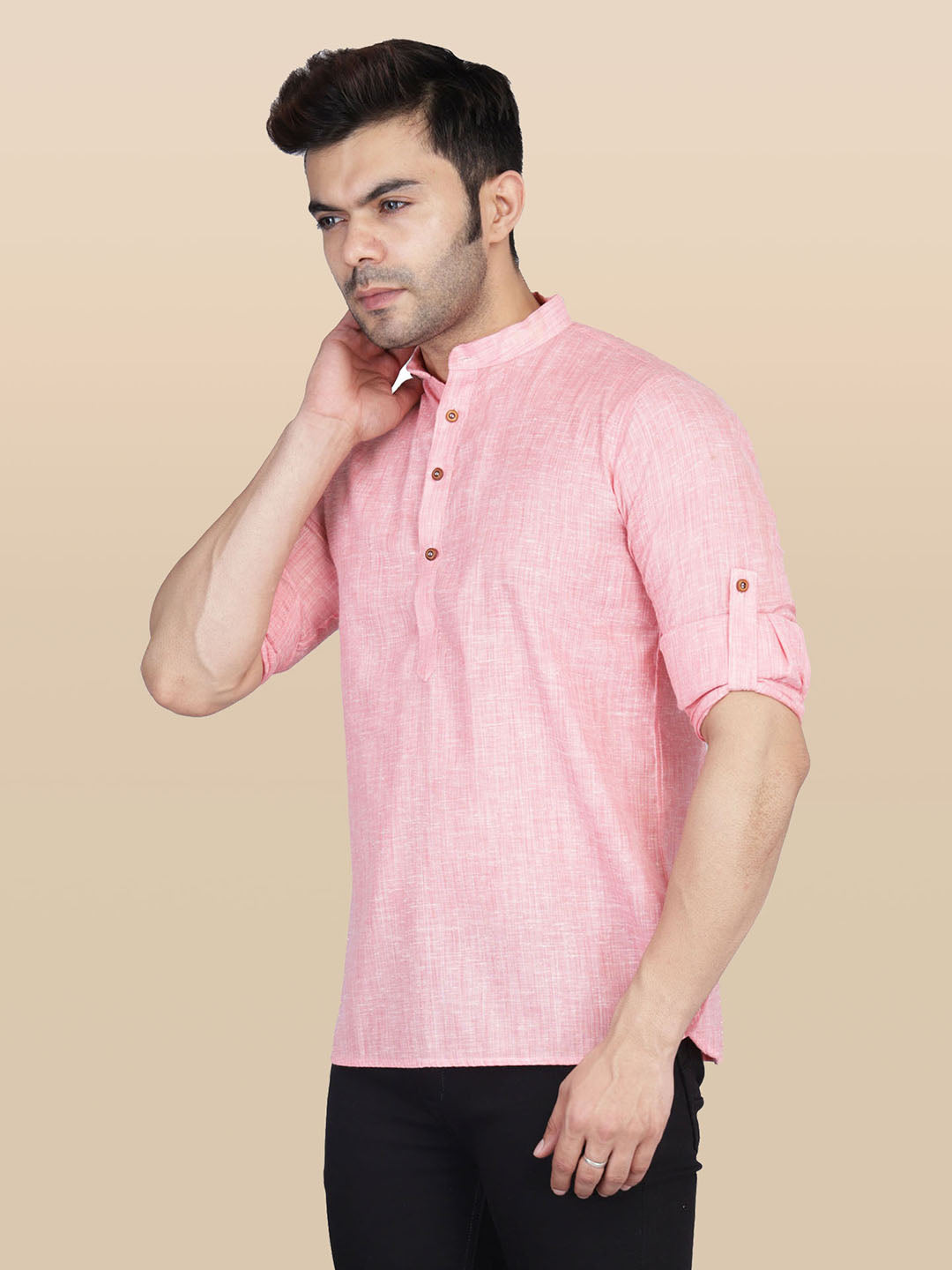 Men Pink Short Kurta Shirt - Tahvo India