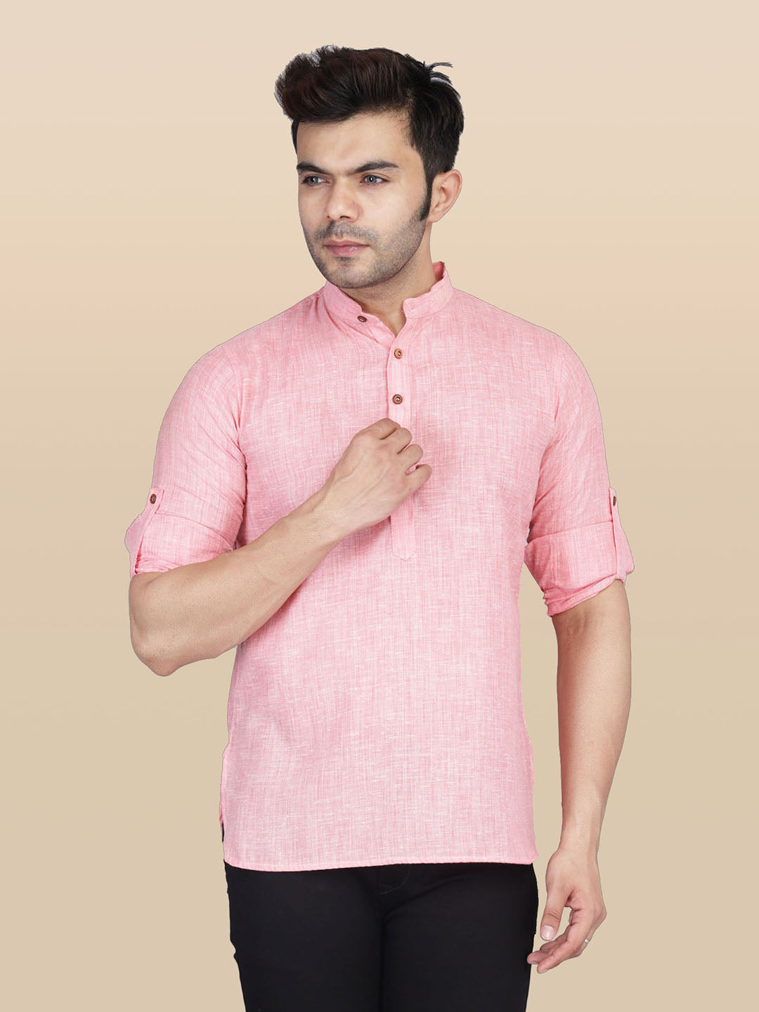 Men Pink Short Kurta Shirt - Tahvo India