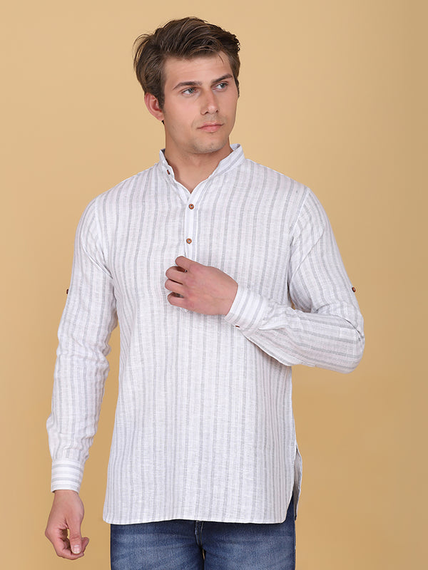 Men Grey Striped Casual Shirt