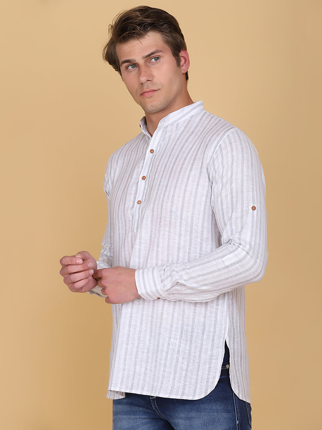 Men Grey Striped Casual Shirt - Tahvo India