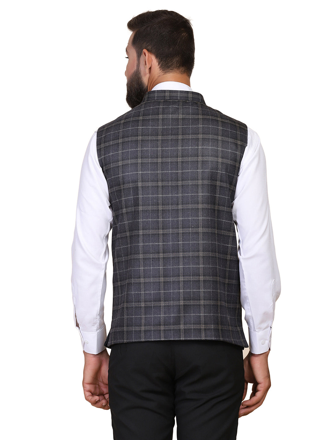 Men Grey Checks Nehru Jacket - Tahvo India