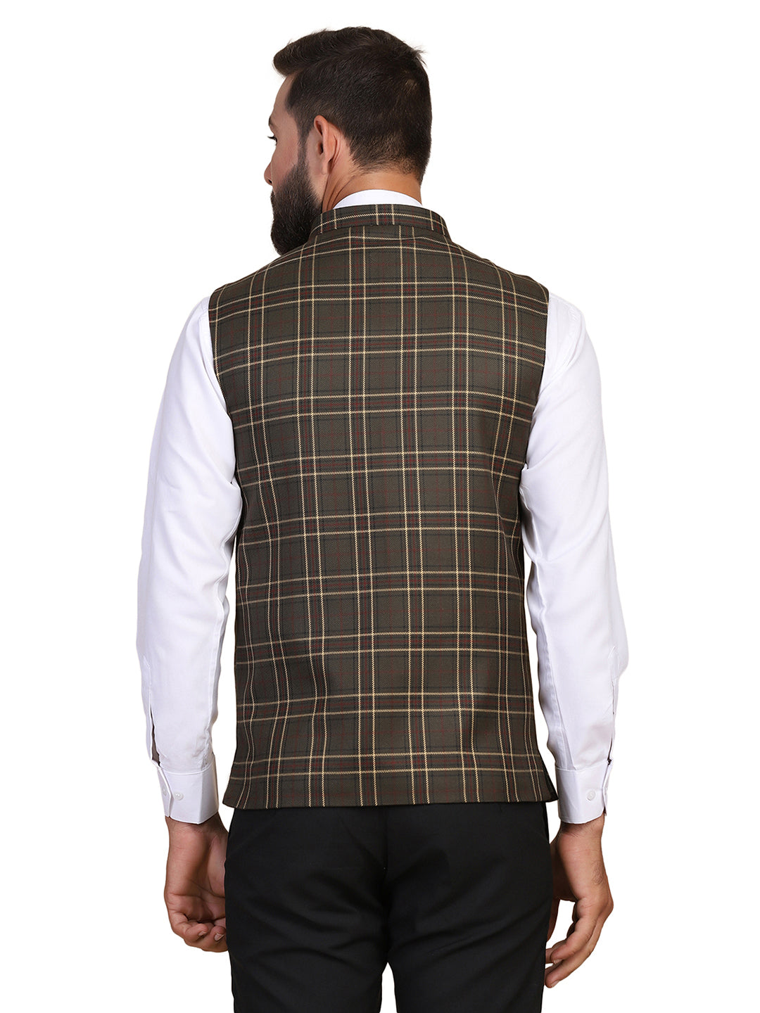 Men Military Check Nehru Jacket - Tahvo India