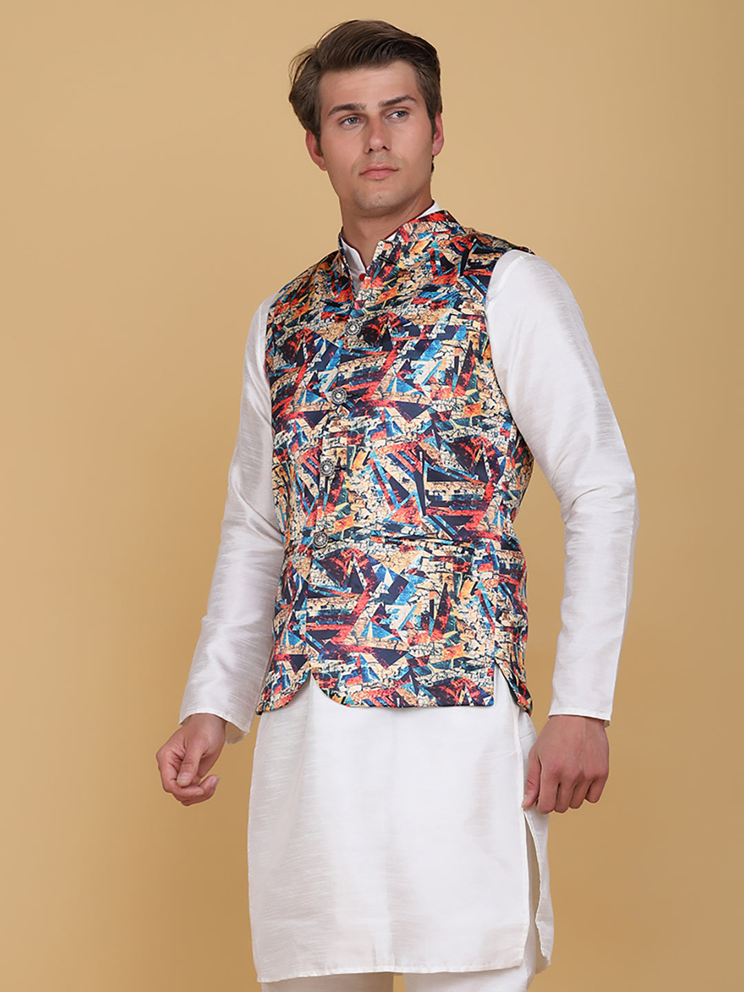 Men Multi Satin Nehru Jacket - Tahvo India