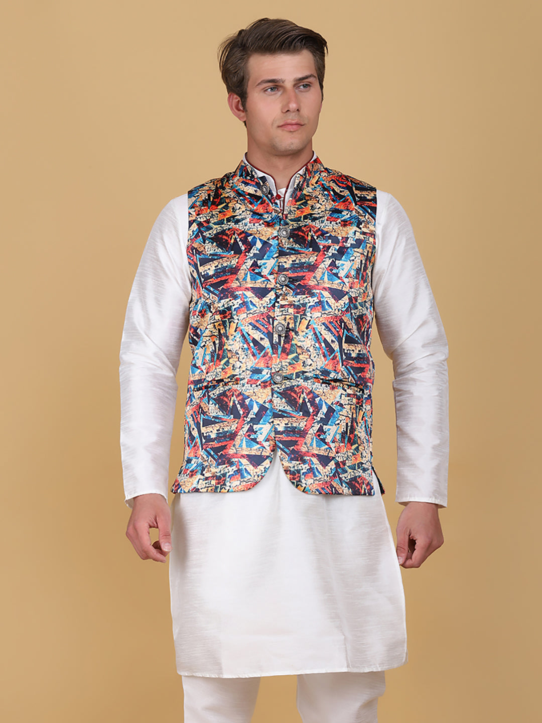 Men Multi Satin Nehru Jacket - Tahvo India