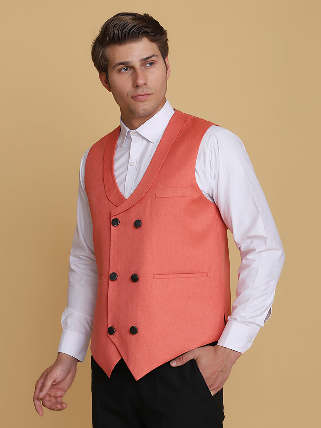 Peach Waist Coat - Tahvo India