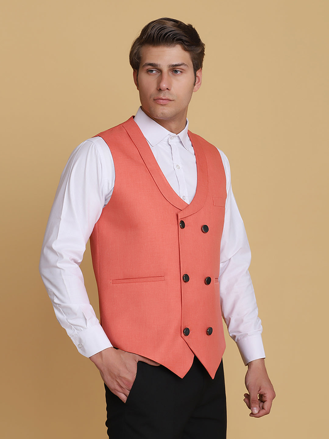 Peach Waist Coat - Tahvo India