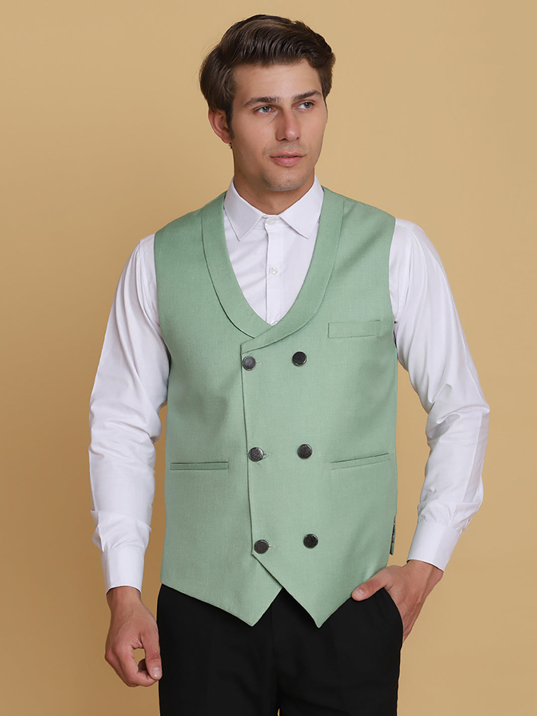 Leaf Green Waist Coat - Tahvo India