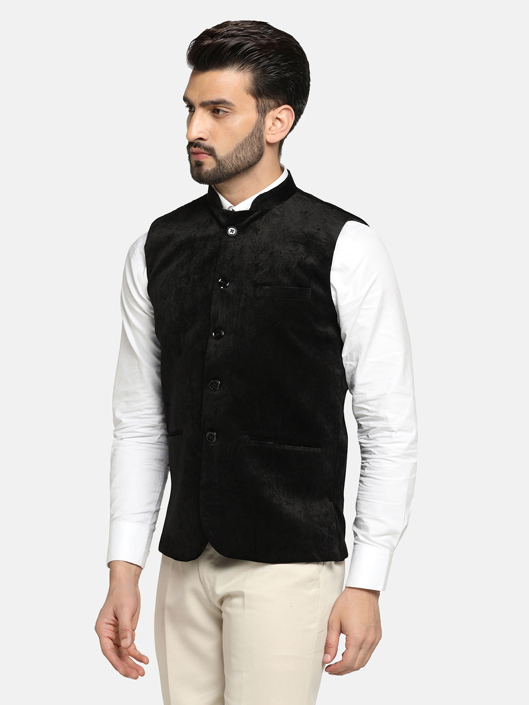 Men Black Velvet Nehru Jacket - Tahvo India