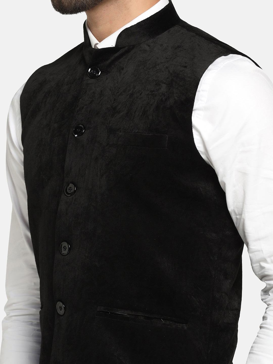 Men Black Velvet Nehru Jacket - Tahvo India