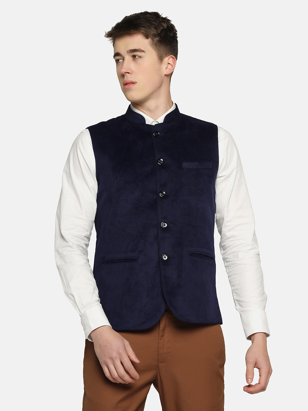 Men Blue Velvet Nehru Jacket - Tahvo India