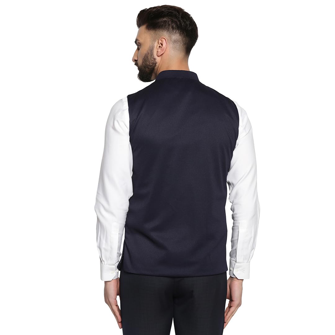 Men Blue Dobby Nehru Jacket