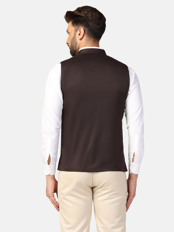 Men Brown Solid Nehru Jacket - Tahvo India