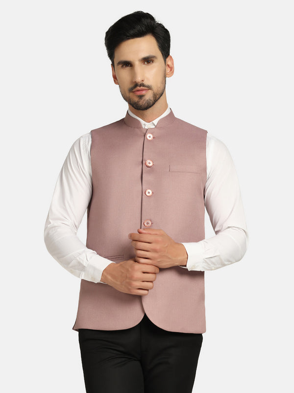 Men Pink Solid Nehru Jacket - Tahvo India