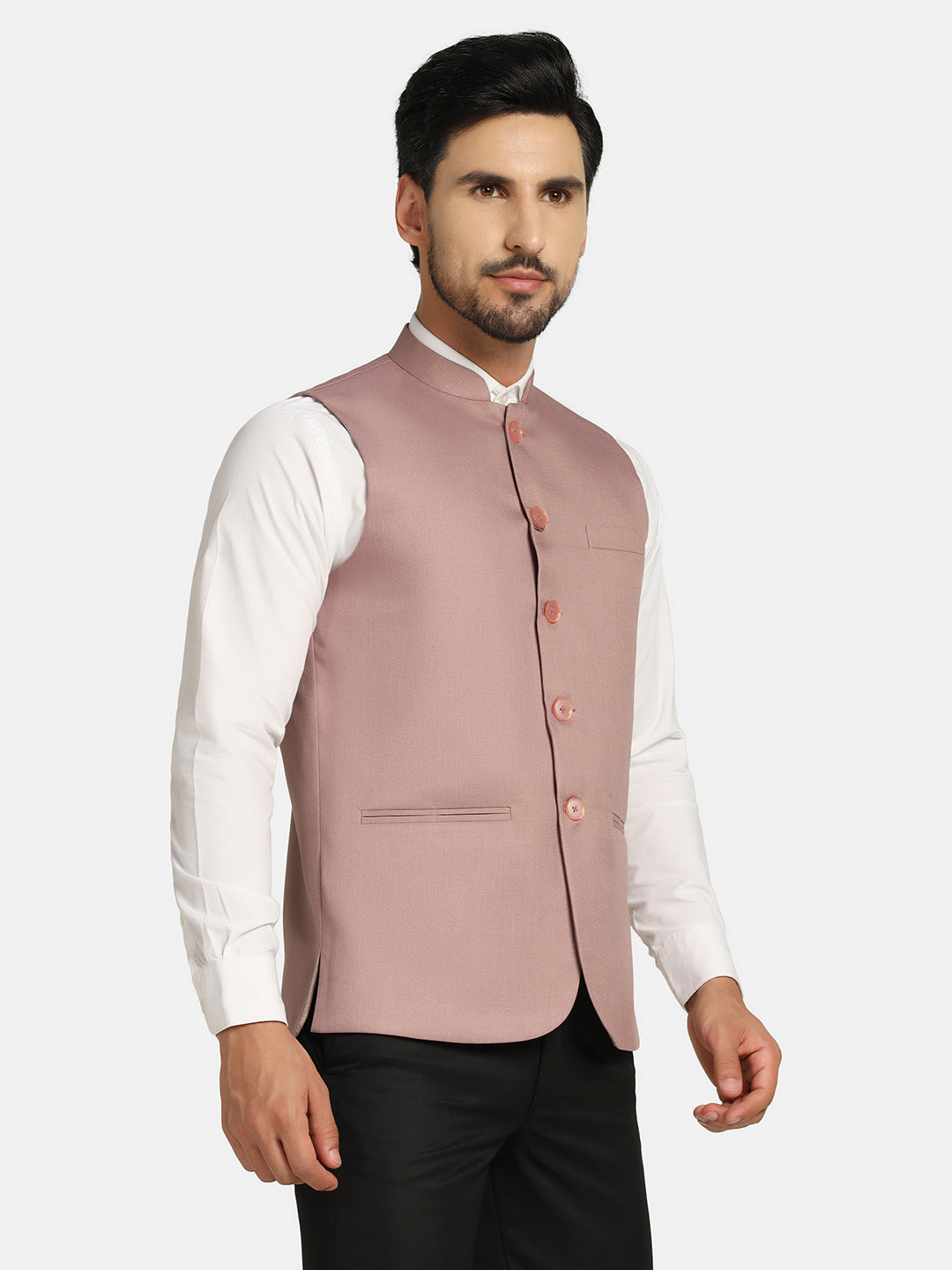Men Pink Solid Nehru Jacket - Tahvo India