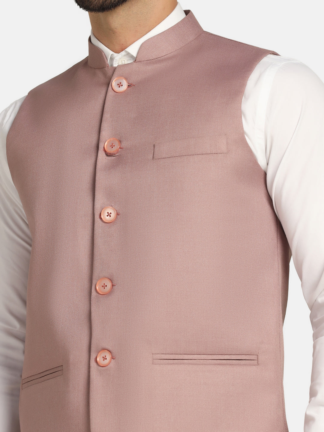 Men Pink Solid Nehru Jacket - Tahvo India