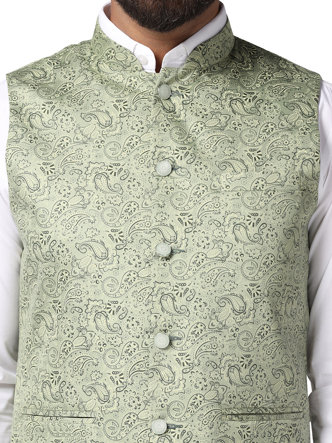 Men Green Printed Nehru Jacket - Tahvo India