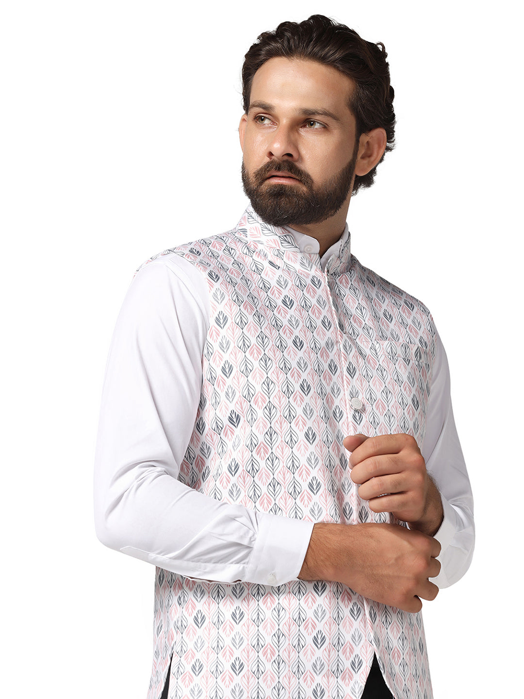 Men Pink Printed Nehru Jacket - Tahvo India