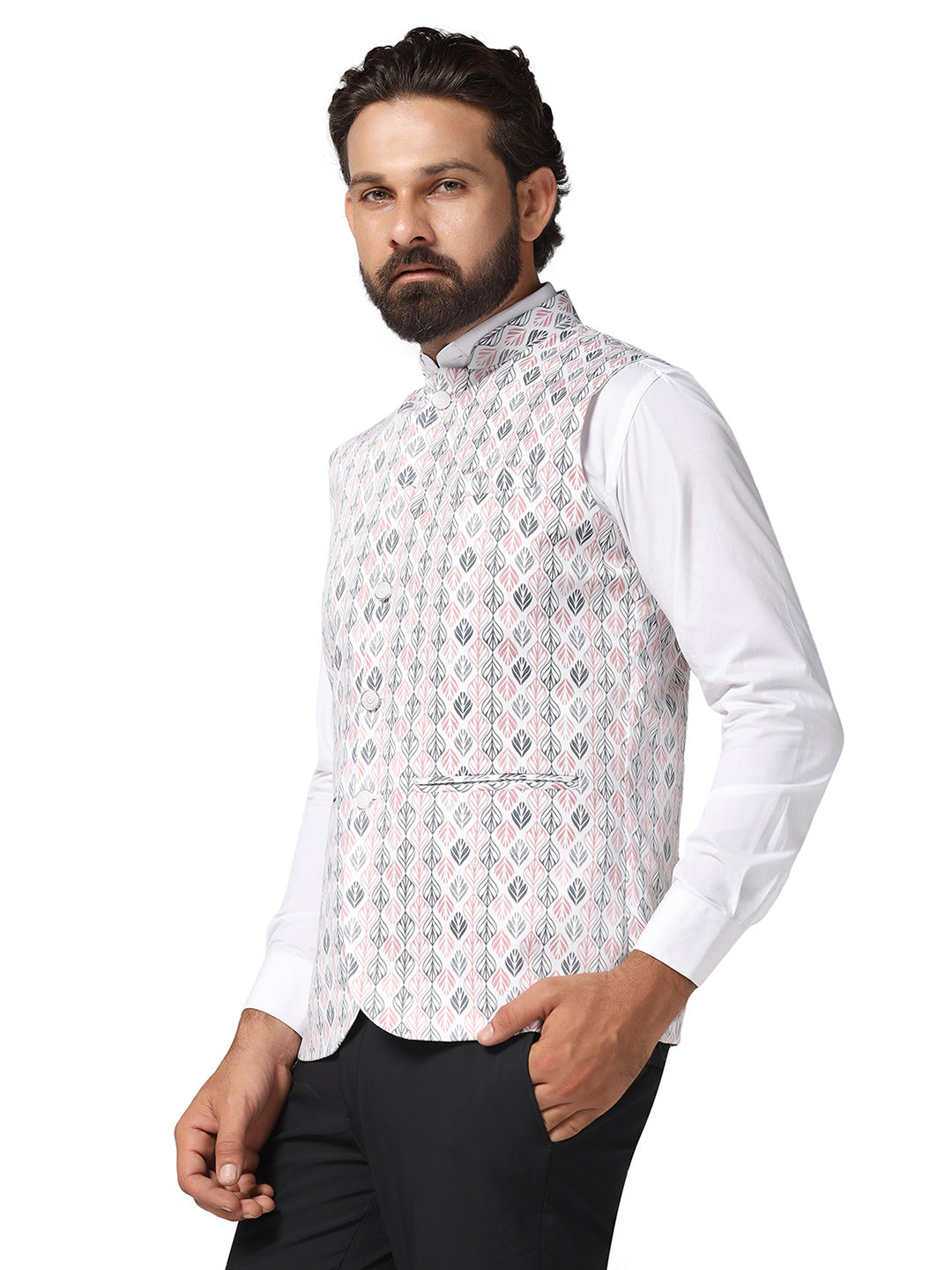 Men Pink Printed Nehru Jacket - Tahvo India