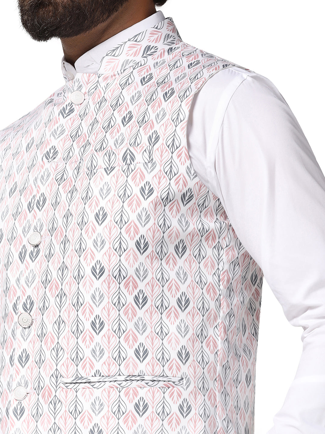 Men Pink Printed Nehru Jacket - Tahvo India