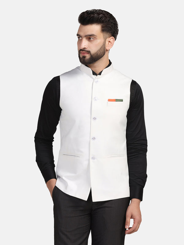 Men White Solid  Modi Jacket