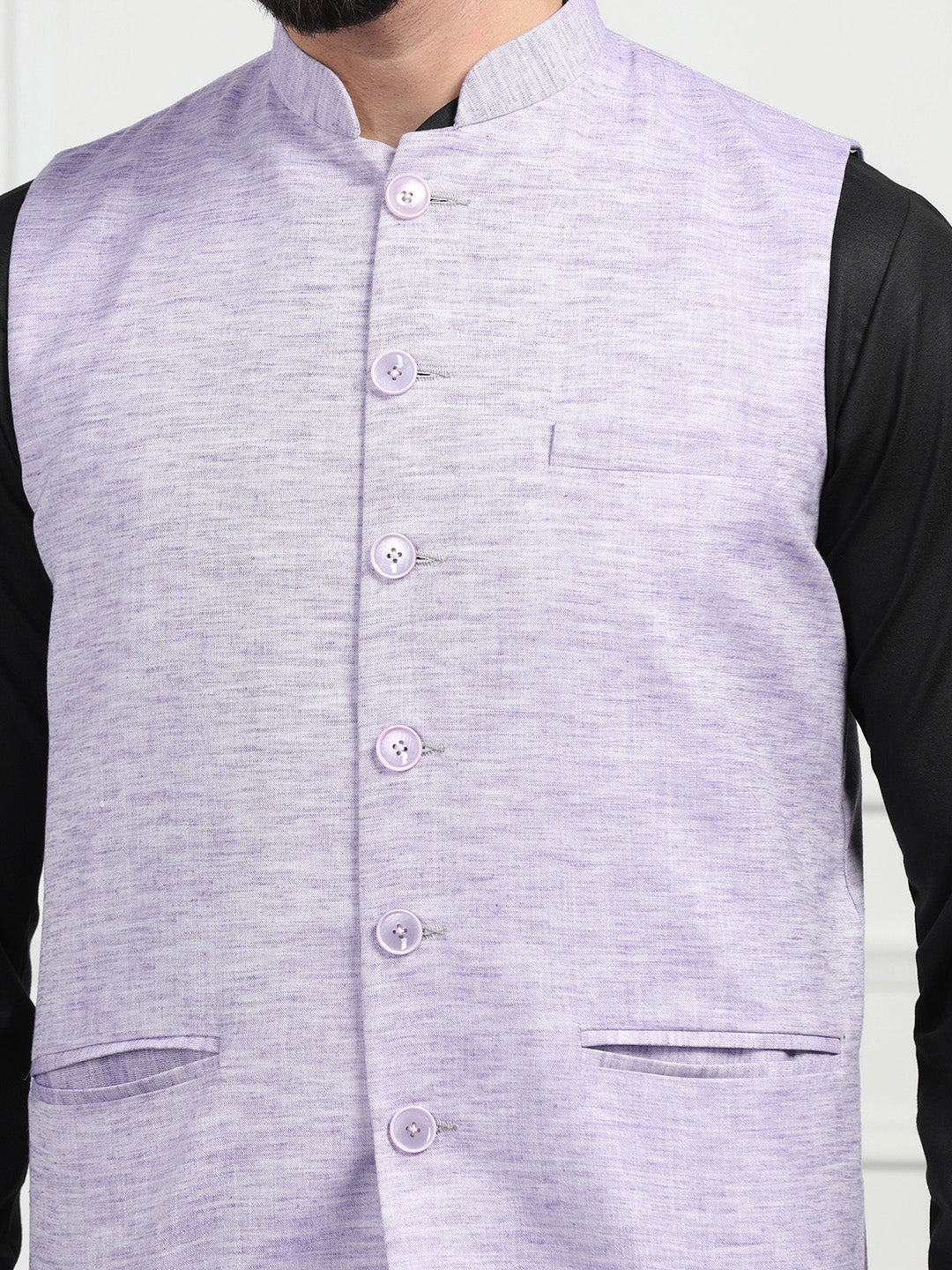 Men Purple Linen Nehru Jacket - Tahvo India